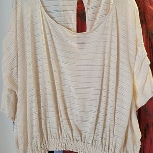 Free People Slouchy Top Keyhole Back Beige White Cut Out Stripe